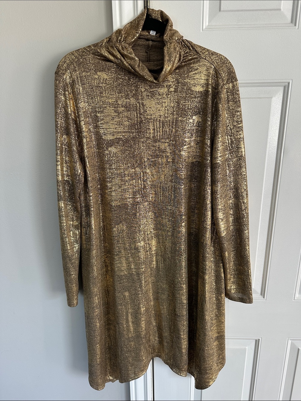 Fever Gold Metallic Long Sleeve Shift Dress